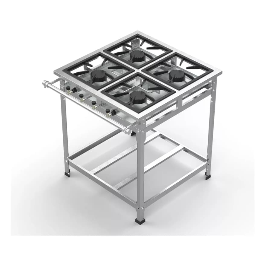 Fogão Fogareiro Industrial 4 Bocas 30x30 P5 Alta Pressão Em Aço Inox Cozinha Lanchonete Bar