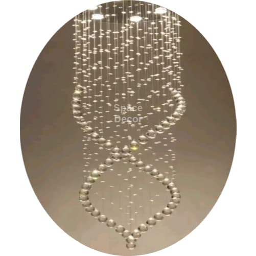 Lustre de Teto Cristal em Espiral duplo para Vão de escada, Pé direito alto na Base de Inox Espelhada 40cm