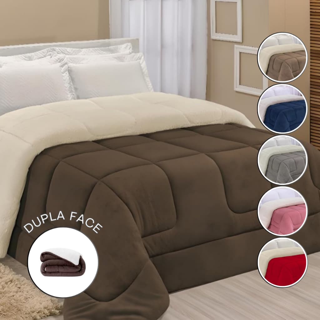 Coberdrom Cobertor Casal Queen 2,40m x 2,20m Sherpa Dupla Face Manta Lã De Carneiro Grosso Macio
