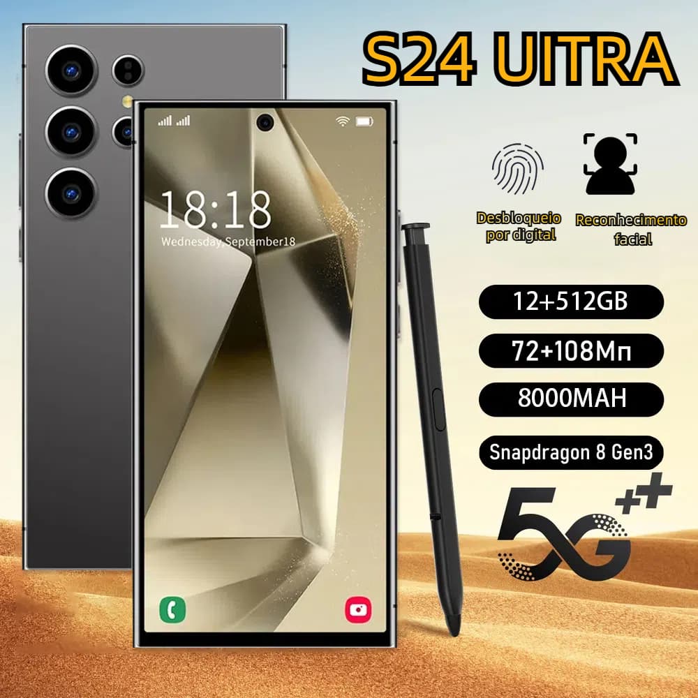 BML Galaxy S24 Ultra Celular Smartphone 5G LTE Wi-Fi 12GB/512GB RAM (+4 dinâmica)- Android 14 7.3'' Tela,Câmera 108MP