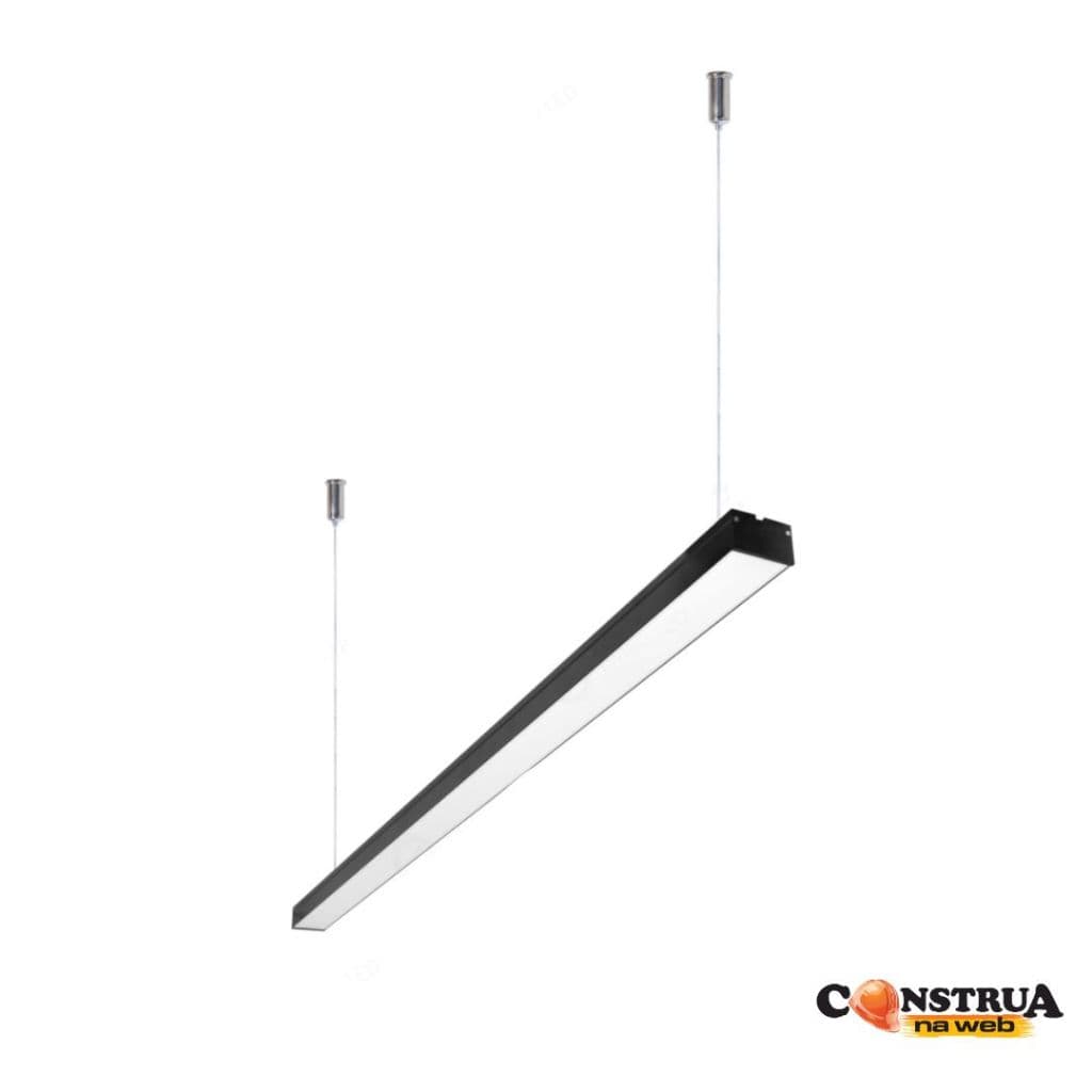 Pendente Luminaria 30W Escritório Led Linear 4000k Retangular Preto Bivolt 118cm Branco Neutro