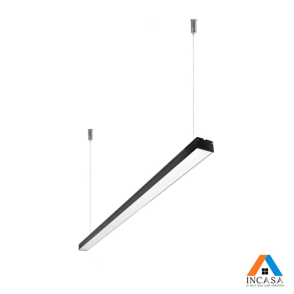 Luminária Pendente Linear Retangular Led Integrado 30W 3000K Preto/Branco Bivolt