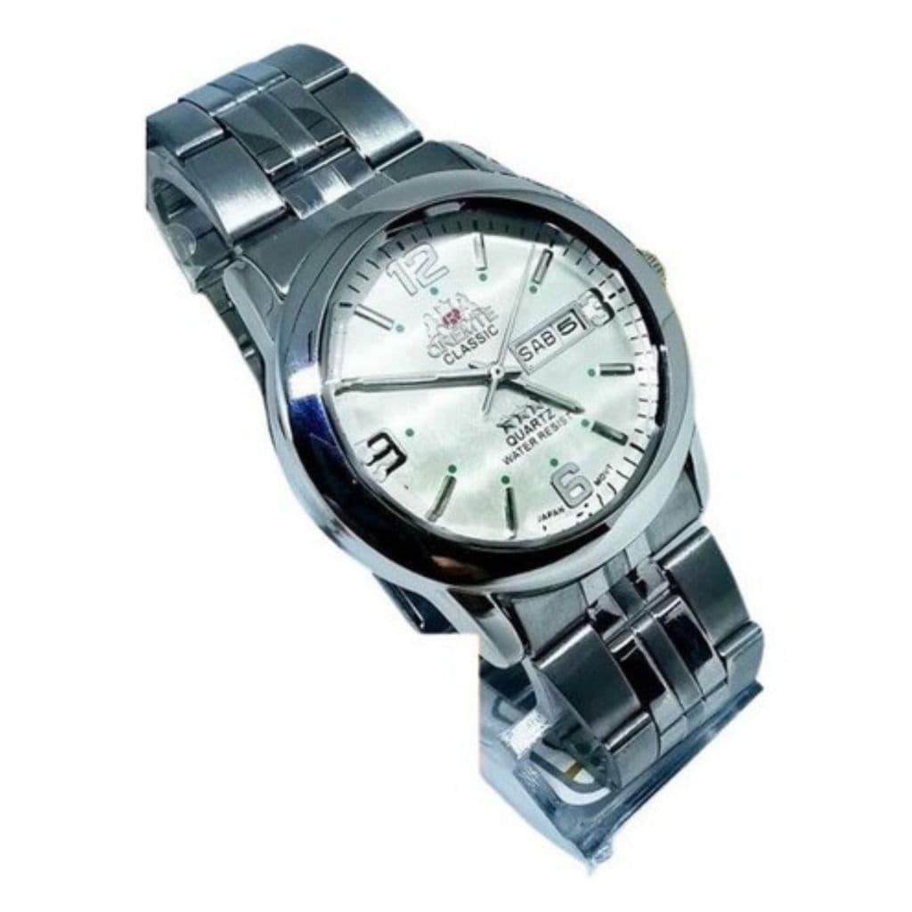 Relógio masculino com pulseira de aço Classic, mostrador branco, números romanos e ponteiros pequenos