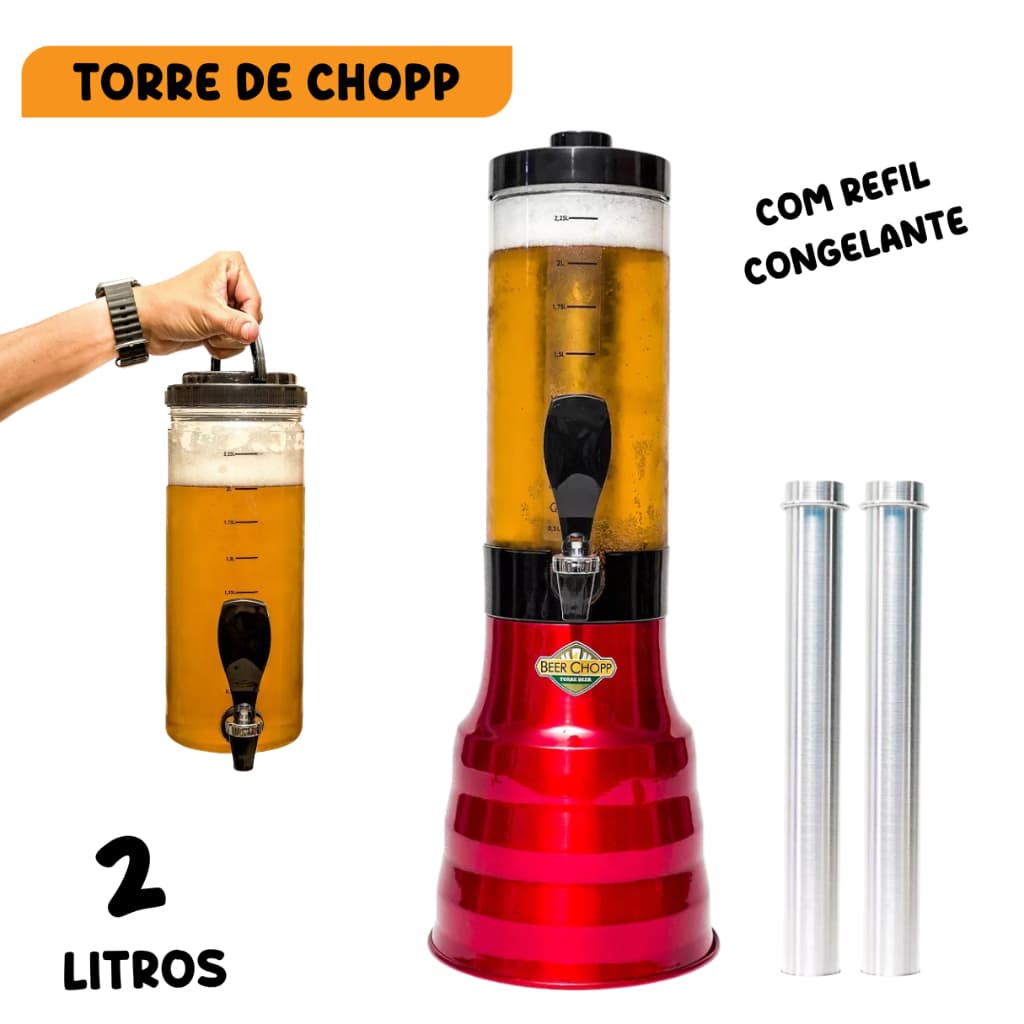 Torre de Chopp Beer Chopp com alça incluso refil congelante 2 Litros Chopp Geladíssimo