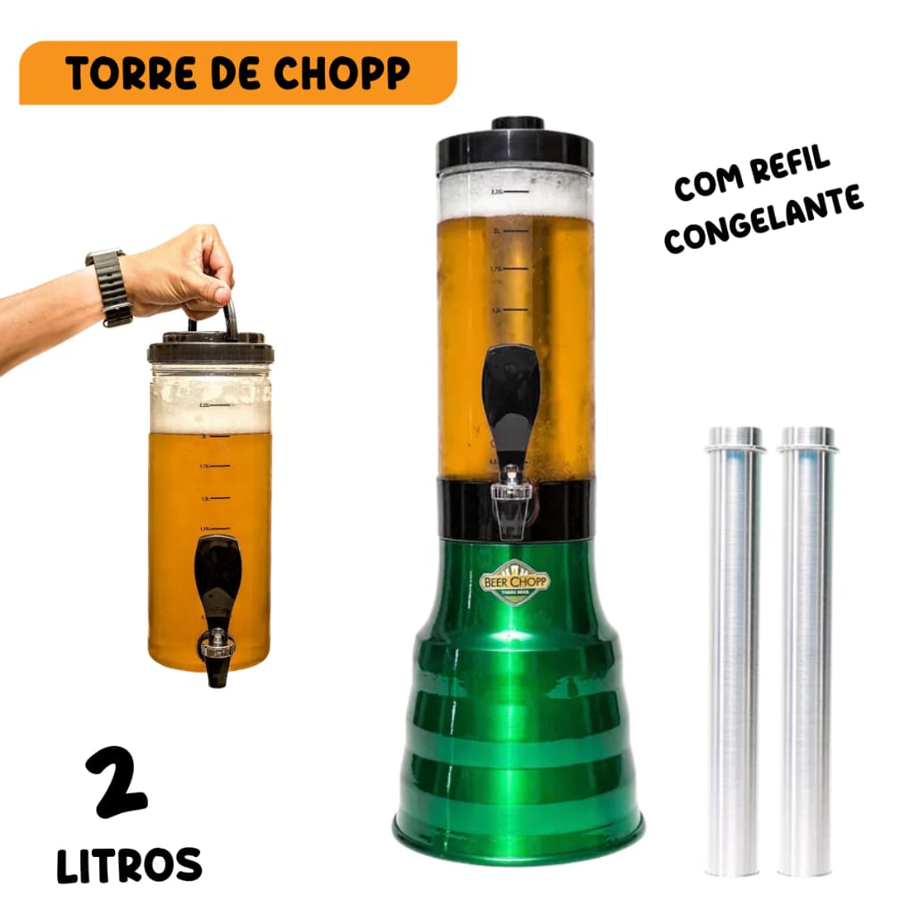 Torre de Chopp Beer Chopp acompanha 2 Tubo Congelante suporta 2 Litros Ideal Churrasco Eventos