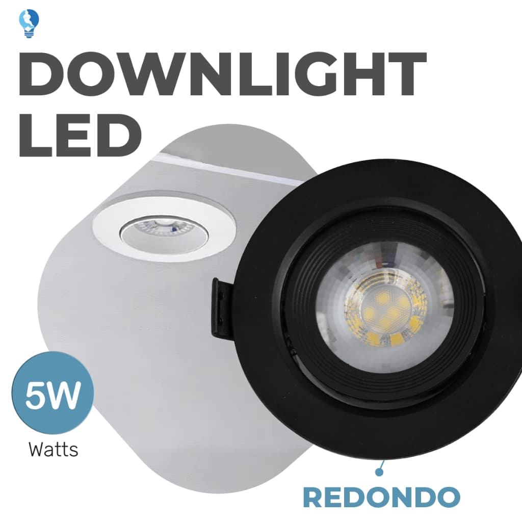Iluminação spot LED redonda direcionável 5W embutir teto preto branco