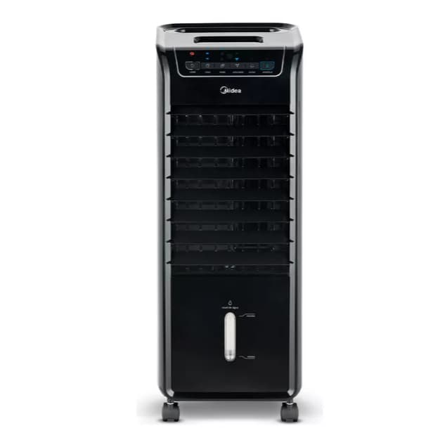 Climatizador de ar frio Midea preto com controle digital e rodas