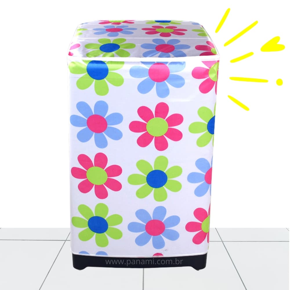 Capa para máquina de lavar roupa com estampa floral multicolorida