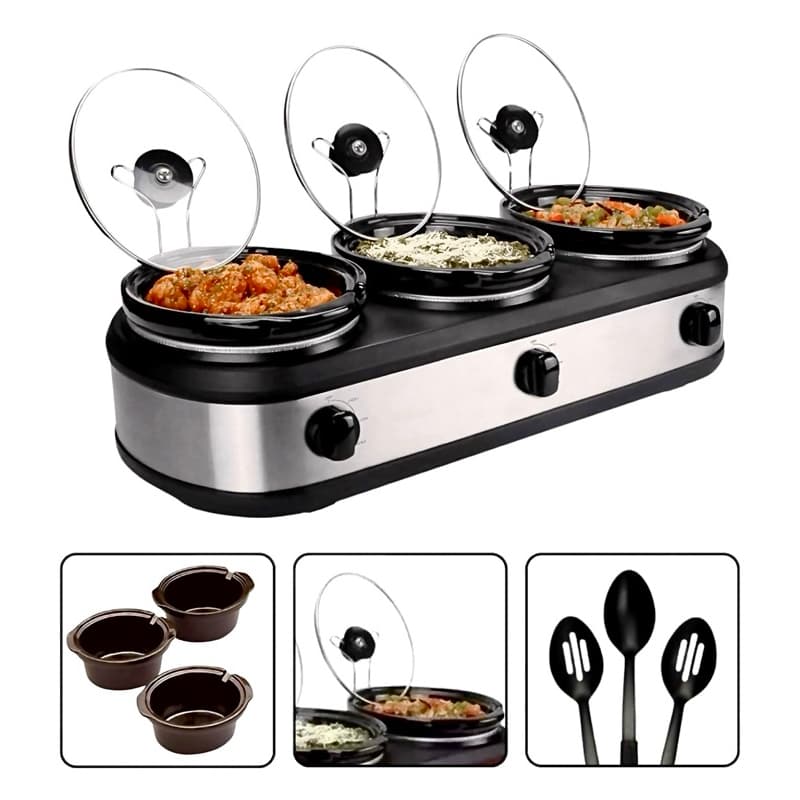 Triplo buffet elétrico 2,4L inox rechaud 127V slow cook