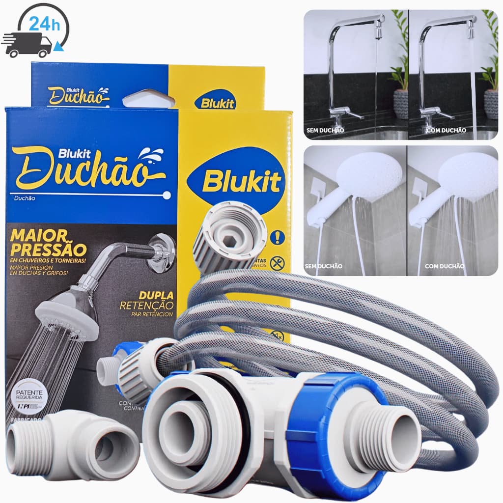 Kit Válvula Aumentadora de Pressão com Mangueira e Conectores Blukit Duchao