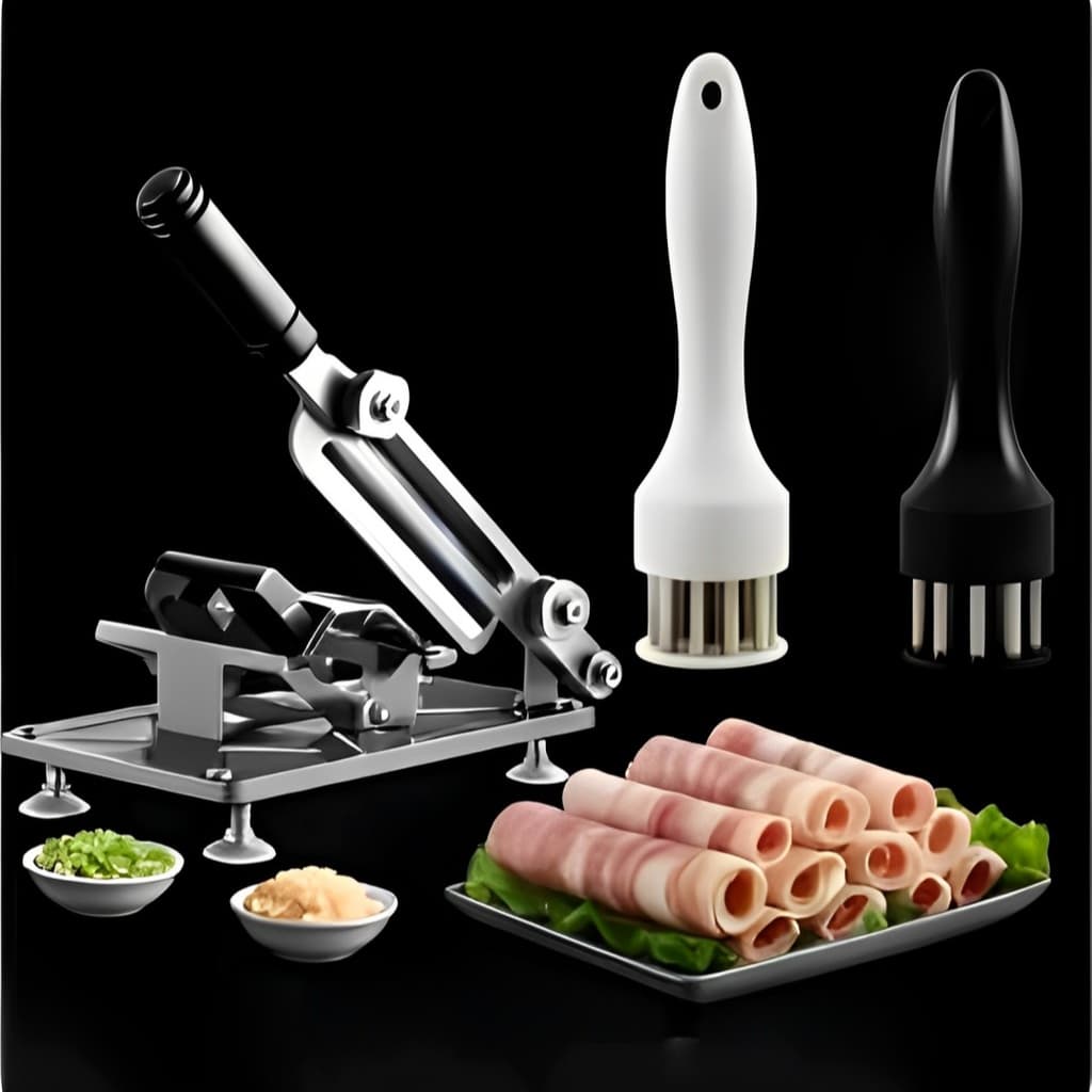 Fatiador Manual e Amaciador de Carnes Aço Inox Doméstico para Cortes Precisos e Marinadas