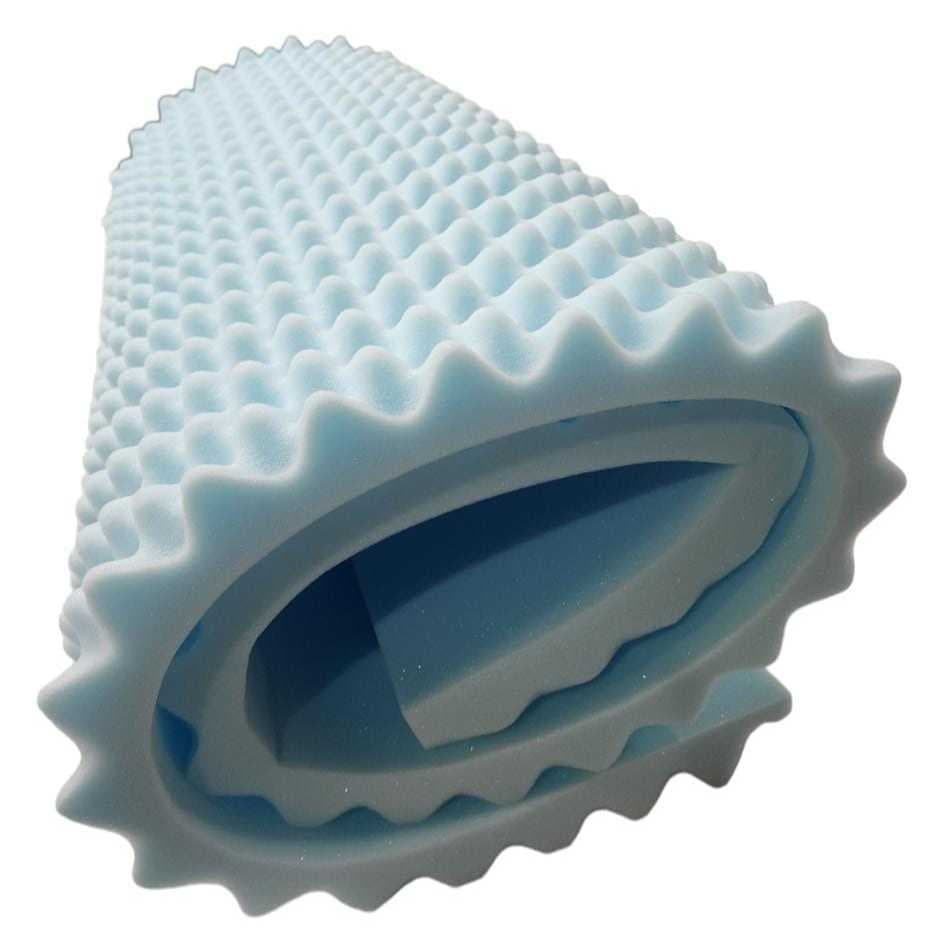 Colchão antiescaras casca de ovo azul claro, estrutura hexagonal, rolo de espuma, efeito massageador