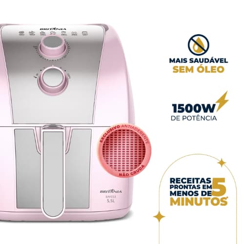 Fritadeira Air Fryer Rosa Antiaderente 5,5l 1500w 127v - Lançamento