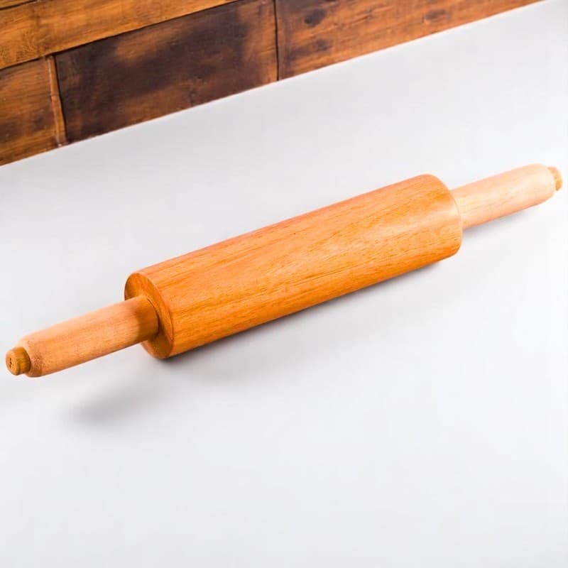 Rolo de Madeira Giratório 43cm – Abridor de Massa para Pizza, Pão, Bolo e Confeitaria