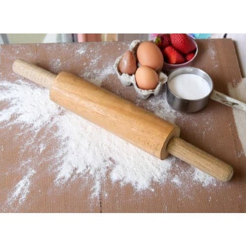 Abridor de Massa Rolo de Madeira Giratório 43cm Abridor de Massa para Pizza, Pão, Bolo e Confeitaria