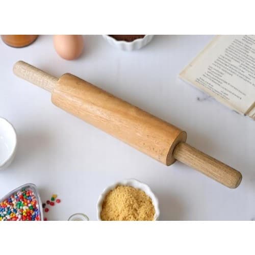 Rolo de Madeira Giratório 43cm – Abridor de Massa para Pizza, Pão, Bolo e Confeitaria