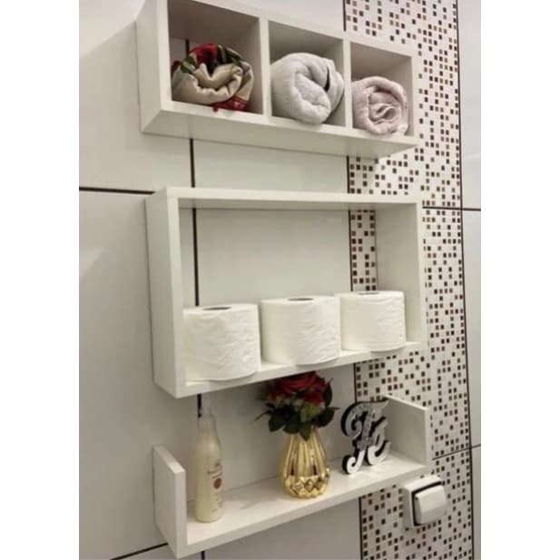 Kit nicho em MDF decoração com 3 peças 1 nicho comeia + 1 prateleira U + 1 Nicho retangular Branco