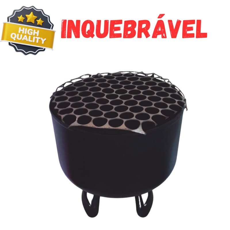 Churrasqueira pequena e portátil com tampa perfurada, preto, durável, design robusto