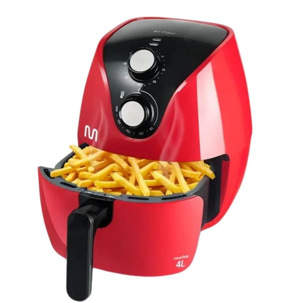 Fritadeira de Ar Vermelha 4L com Grade Removível e Timer
