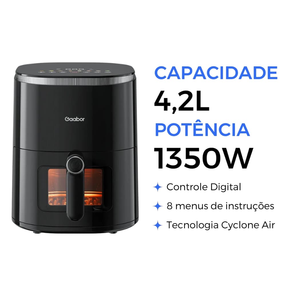 Fritadeira sem óleo Gaabor Duo Digital, 4,2L, controle digital, tecnologia Cyclone Air