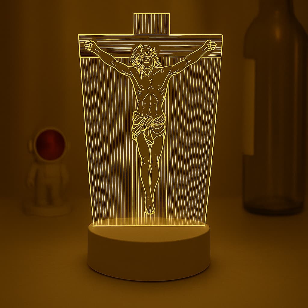 Luminária de mesa LED Jesus Cristo cruz amarelo