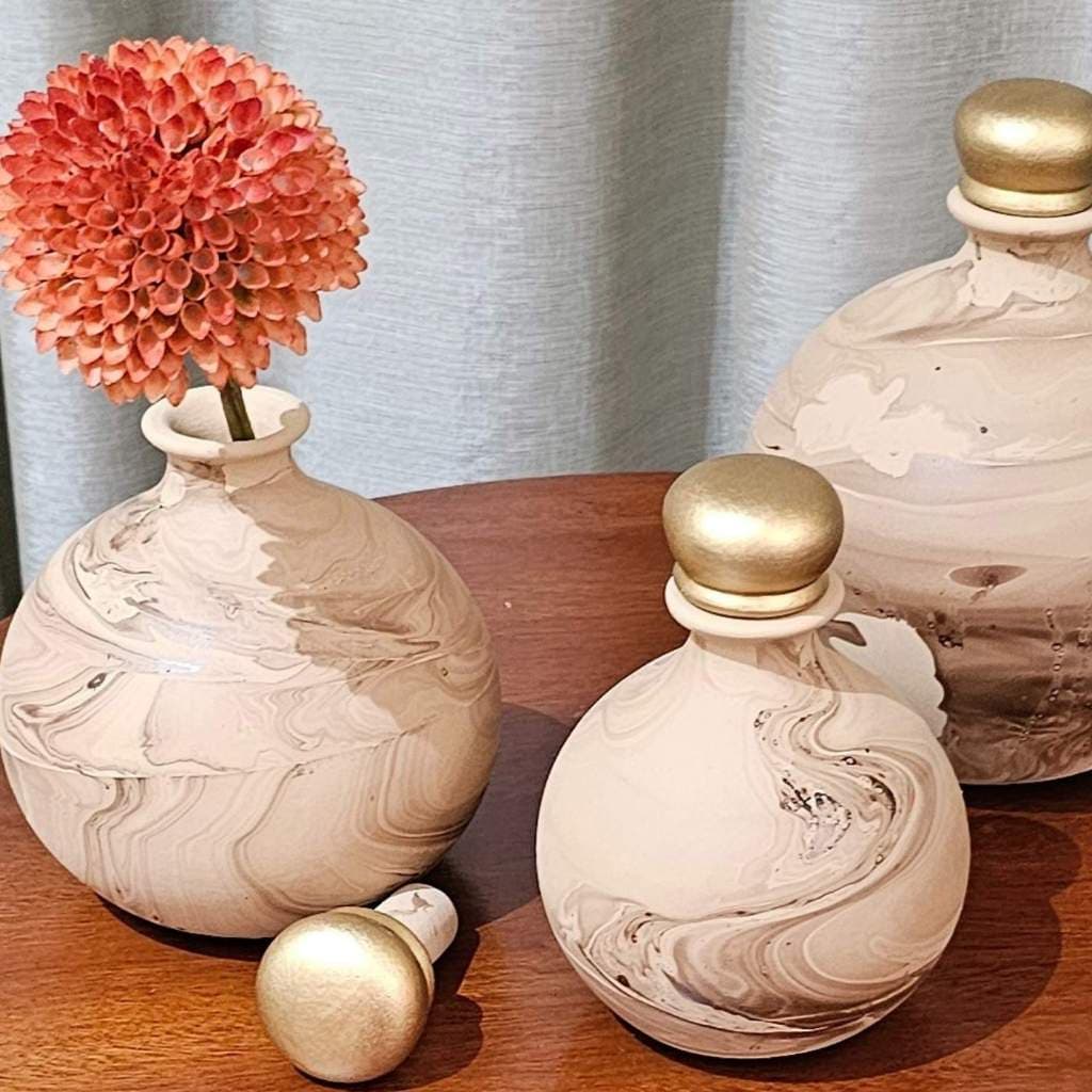 Trio de Vasos Cerâmica Decorativo para Sala Enfeite, Rack, Mesa, Estante, Vaso Robusto P, M e G