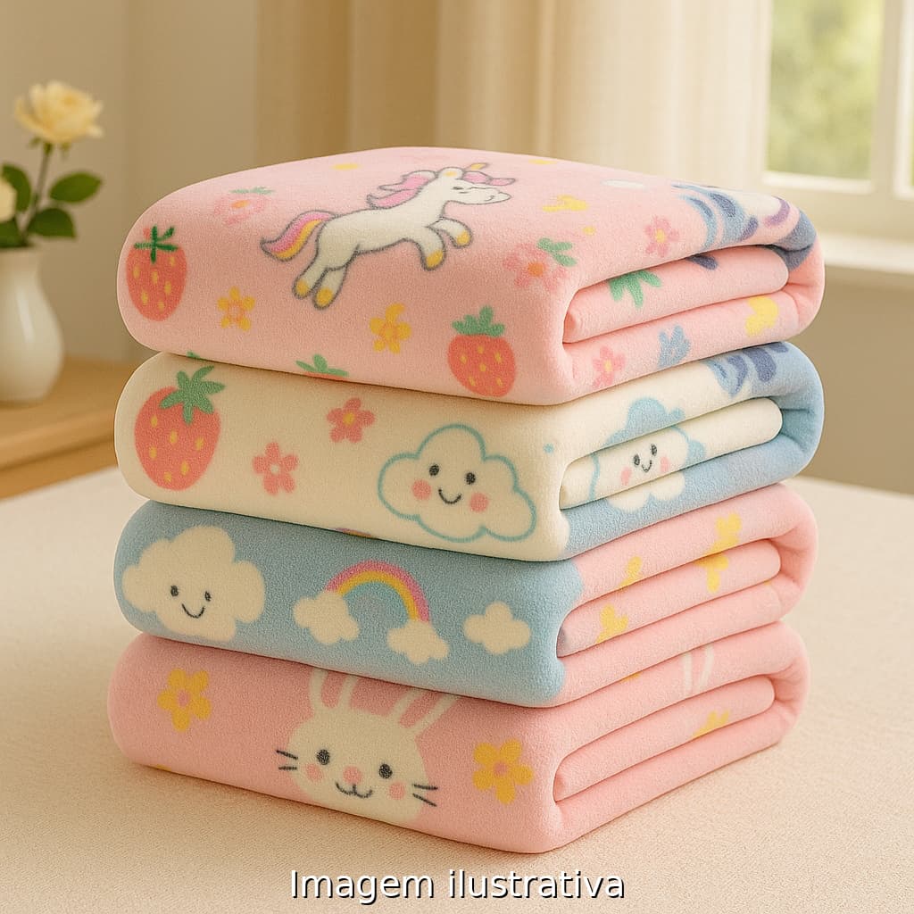 Kit 2 Mantas Cobertor Infantil Microfibra Antialérgico com Desenhos Fofos