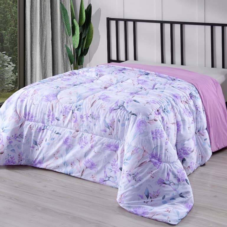 Edredom de cama queen size com estampa floral lilás e branco