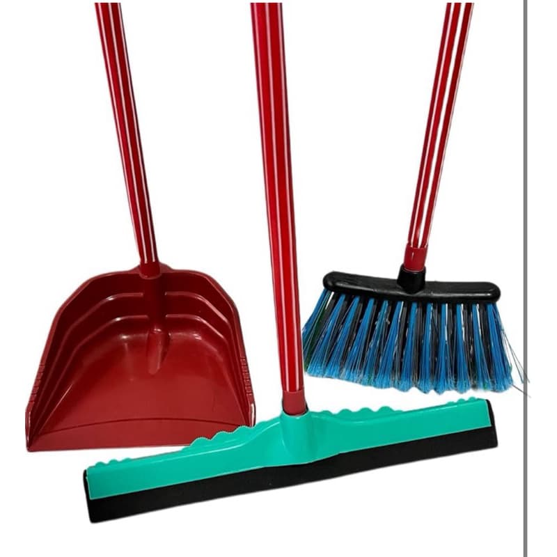 Kit com Vassoura com cabo, Rodo Duplo de 40cm com Cabo e Pá de Lixo com Cabo (direto da Fábrica) Kit Com  todos os cabos