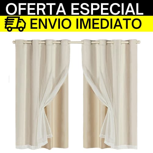 Cortinas blackout com tecido de voal liso, 2,00m x 1,40m, bege e branco