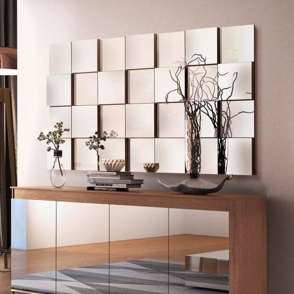 Painel decorativo 3D de espelhos modelo Liverpool em vidro, estilo moderno para decoração de sala.