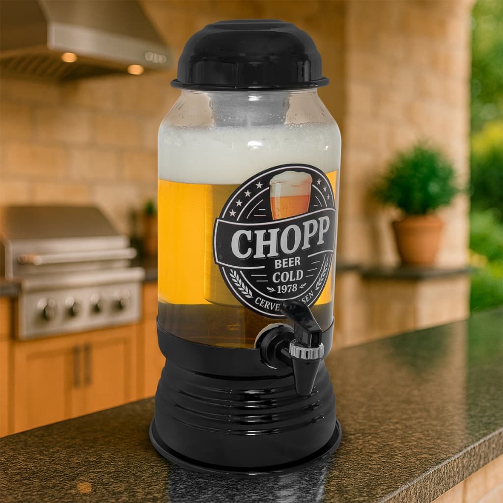 Chopeira Preta De Vidro Com Dispenser 3L Torre De Chopp Bar Beer
