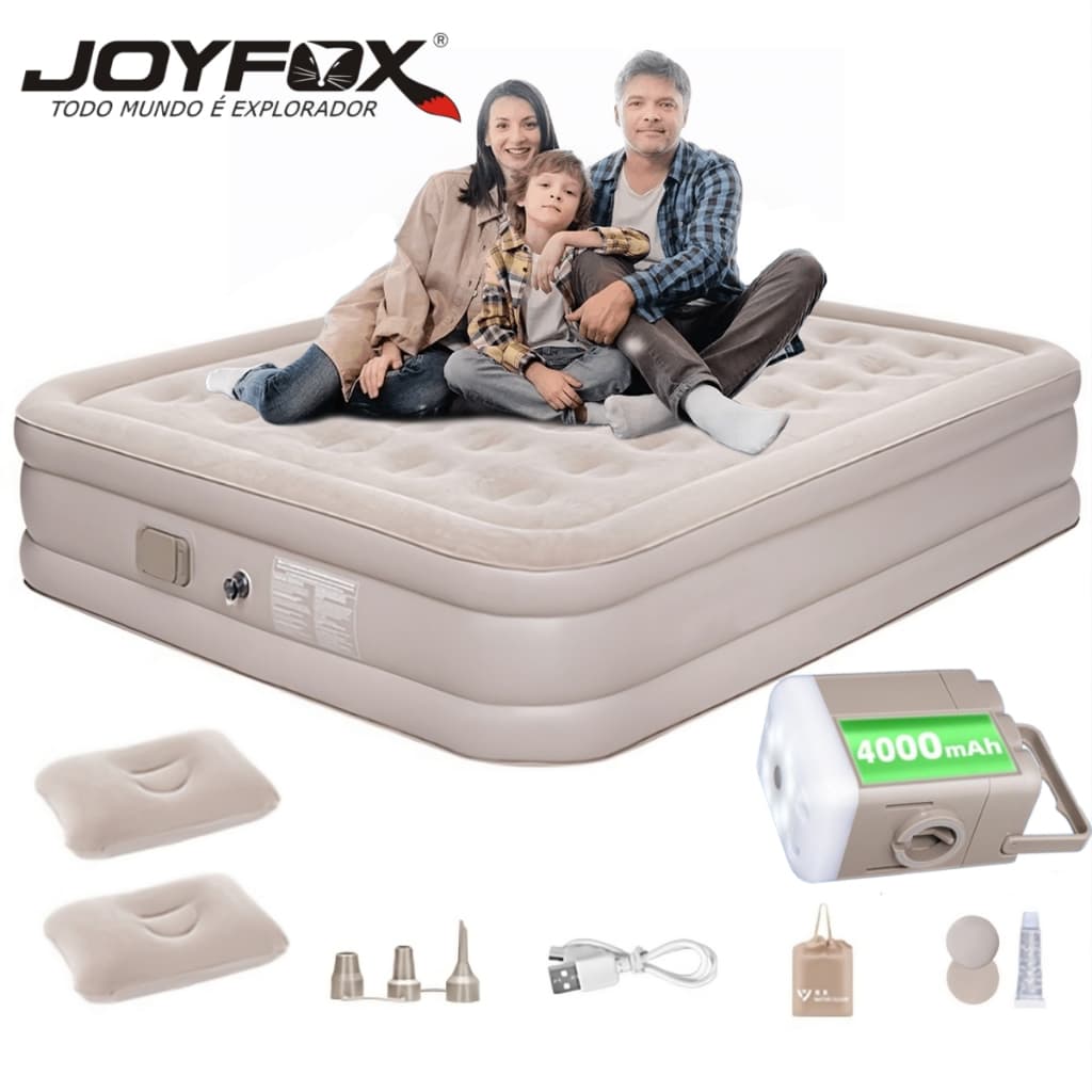 Colchão inflável JOYFOX Queen para casal com família sentada, bomba de lítio integrada