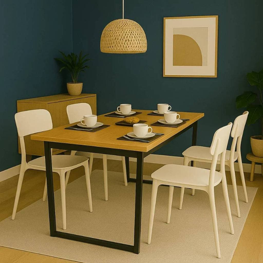 Conjunto de mesa de jantar com 4 cadeiras brancas estilo industrial - Nanna