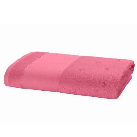 Toalha de banho rosa claro Verona Art Velour, textura aveludada, borda branca, perfurações para absorção, 70x1,40