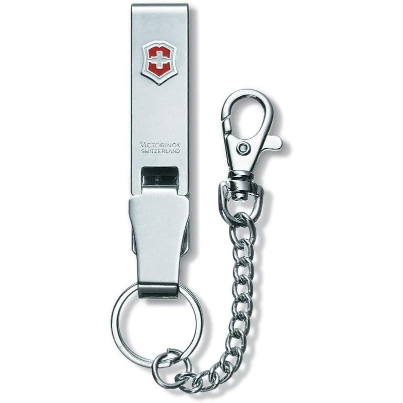 Porta-chaves VICTORINOX prateado com corrente e logo VICTORINOX