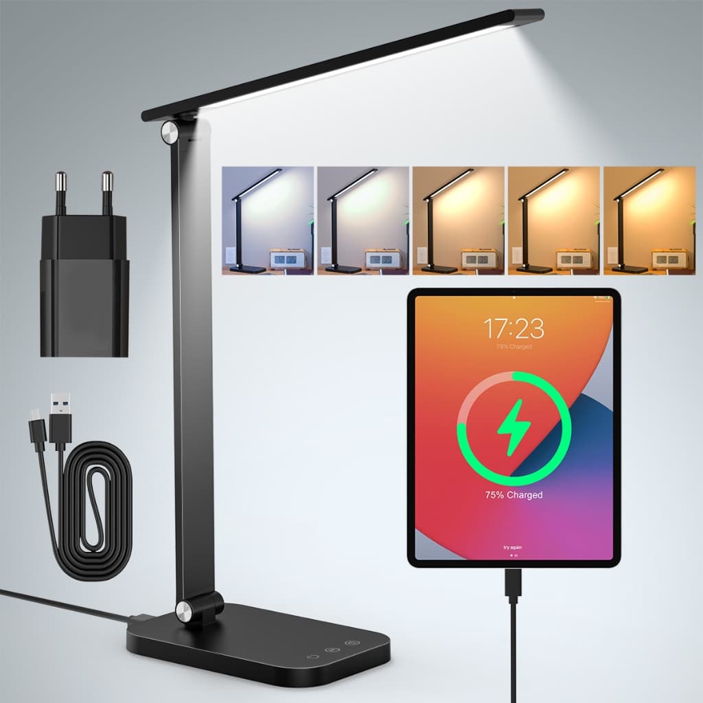 Luminária de mesa LED dobrável com sensor de toque e três níveis de brilho ajustáveis