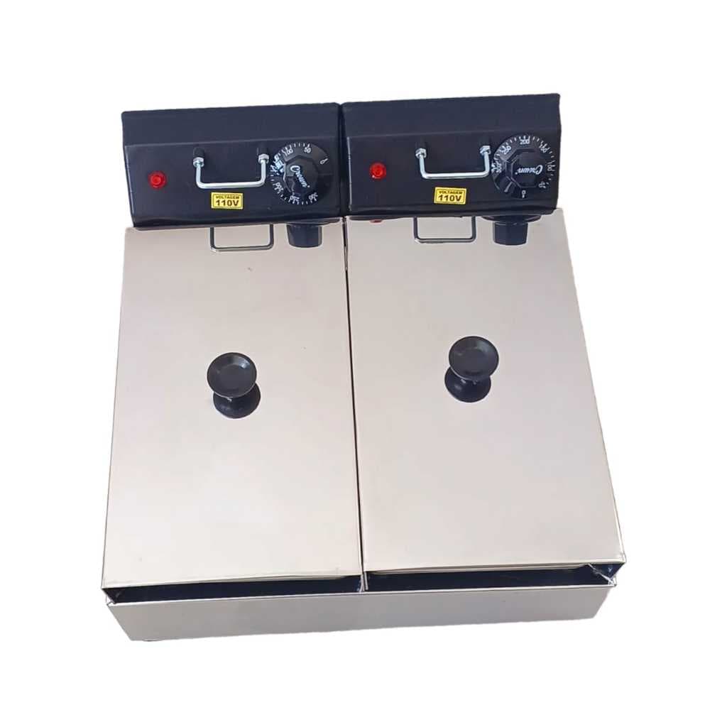 Fritadeira Elétrica Industrial 6 Litros 2 cubas de 3 litros com tampa Profissional OFERTA