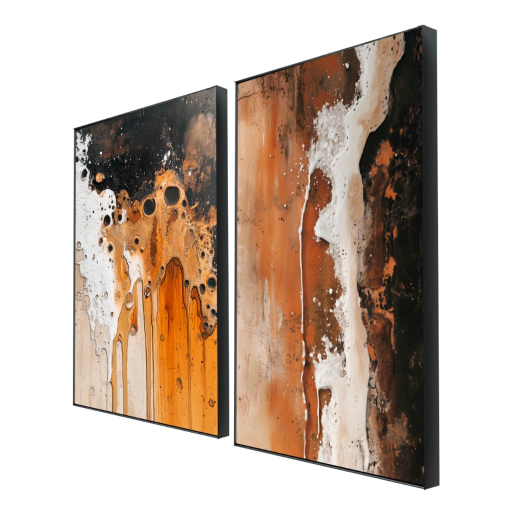 Quadros abstratos modernos com moldura preta, tons terrosos, 40x60 cm