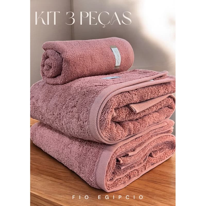 Kit 3 peças toalhas banho rosa pálido Fio Egípcio
