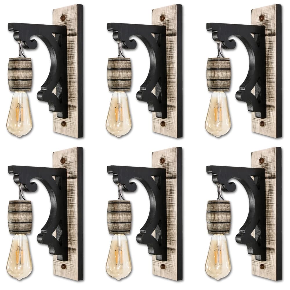 Kit 6 luminárias de parede retrô vintage colonial rústica madeira maciça