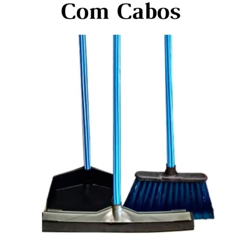 Vassoura de Limpeza Kit Com Pá e Rodo Vassoura Piaçava Pelo Com Cabos