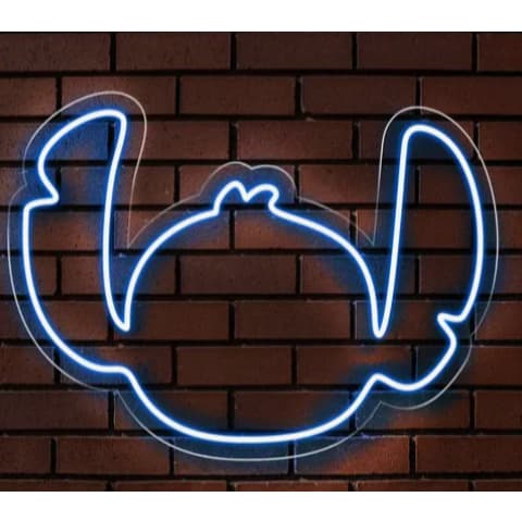 Painel neon Stitch Disney em formato de personagem com luz azul