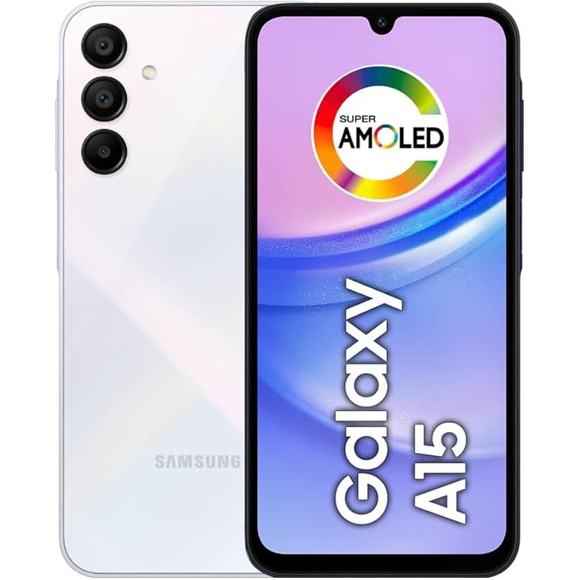 Smartphone Samsung Galaxy A15 4G 128GB Azul Claro com tela Super AMOLED e câmera traseira tripla