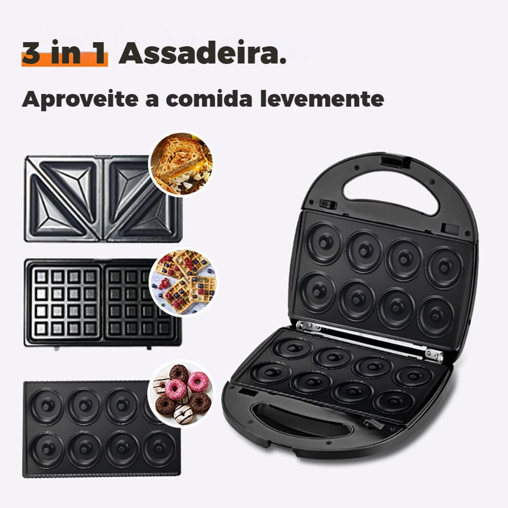 Máquina Donuts Wafler Rosquinha Sanduicheira 3 Em 1 110V/220V