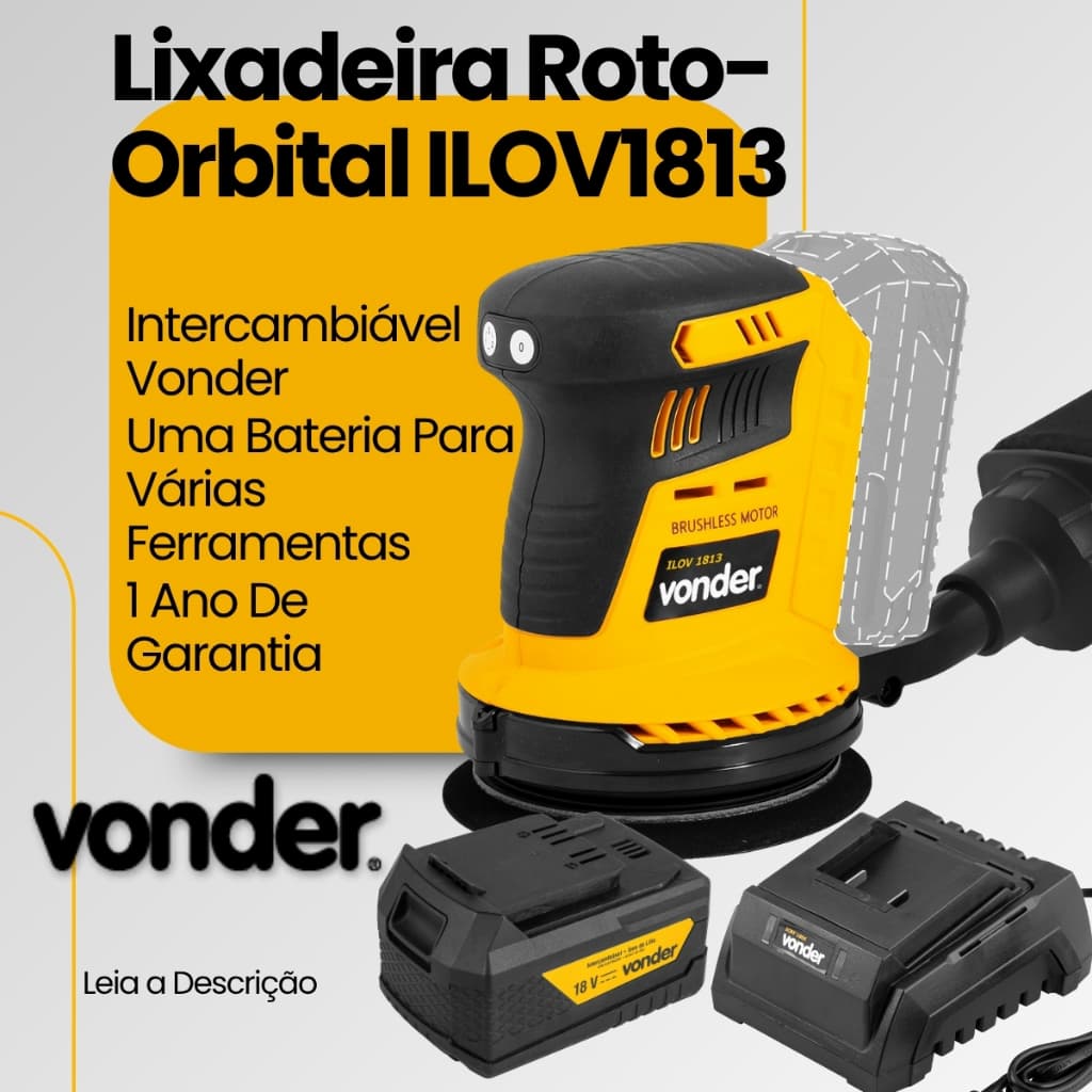 Lixadeira Orbital A Bateria Vonder Sem Fio Roto Orbital Linha Intercambiável