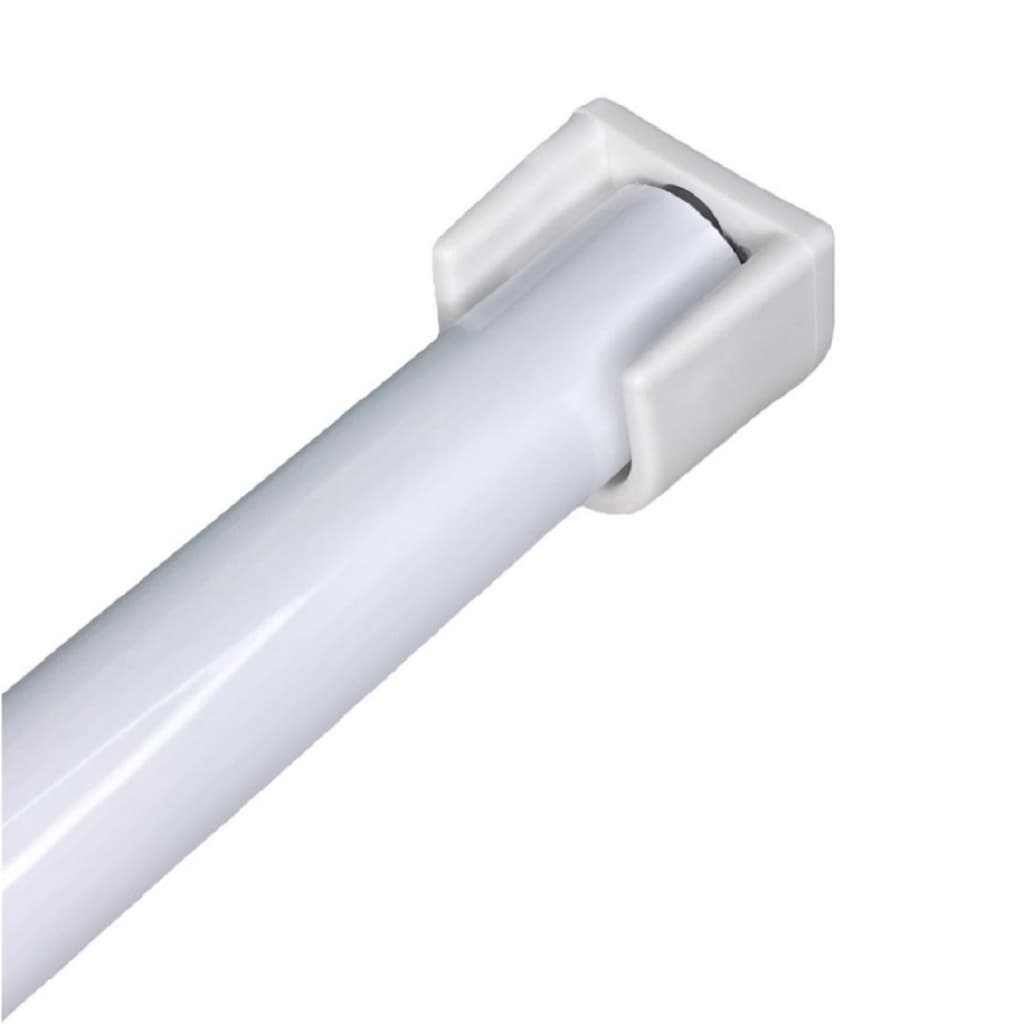 Varão de cortina branco com flange lateral de 19mm em metal, ângulo frontal, fundo branco