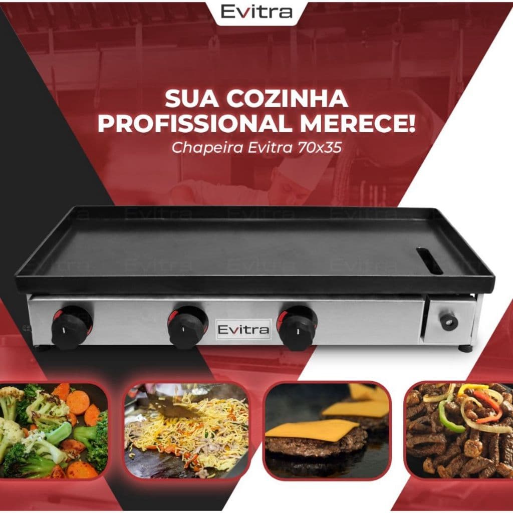 Chapa de Lanche Industrial Profissional Evitra para FoodTruck Lanchonetes Bares Restaurantes