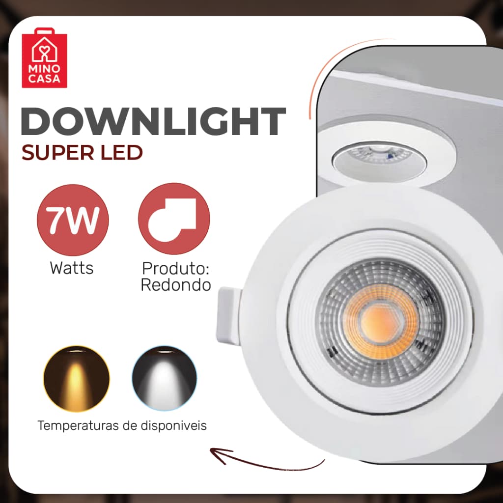 Luminária Spot Led Redondo Direcionável 7W Embutir Gesso Teto |Luz Branca / Luz Amarela Bivolt Spot Super LED