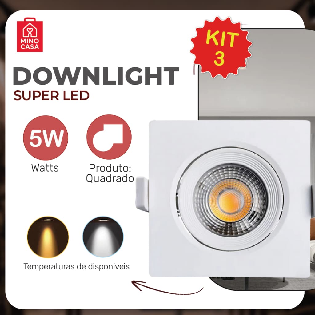 Luminária Spot Led Quadrado Direcionável 5W Embutir Gesso Teto Luz Fria Luz Quente Bivolt